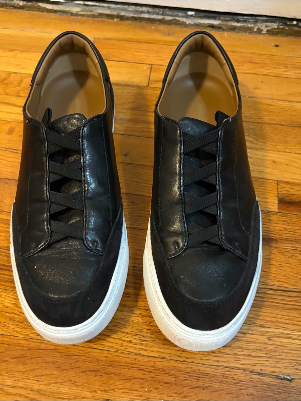 Johnston & Murphy Black Leather Slip-On Sneakers with White Sole